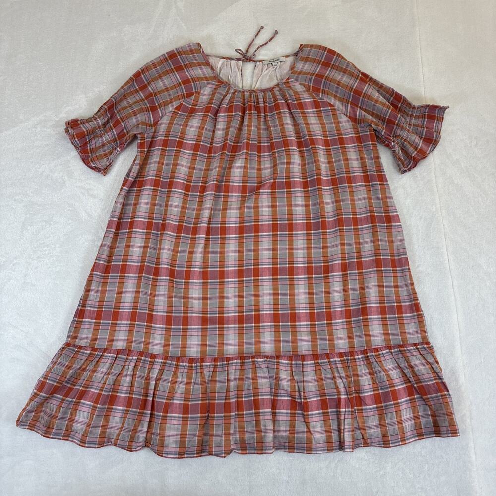 Madewell Plaid Ruffle-Sleeve Popover Mini Dress Multi Sz Medium Bnfts Charity
